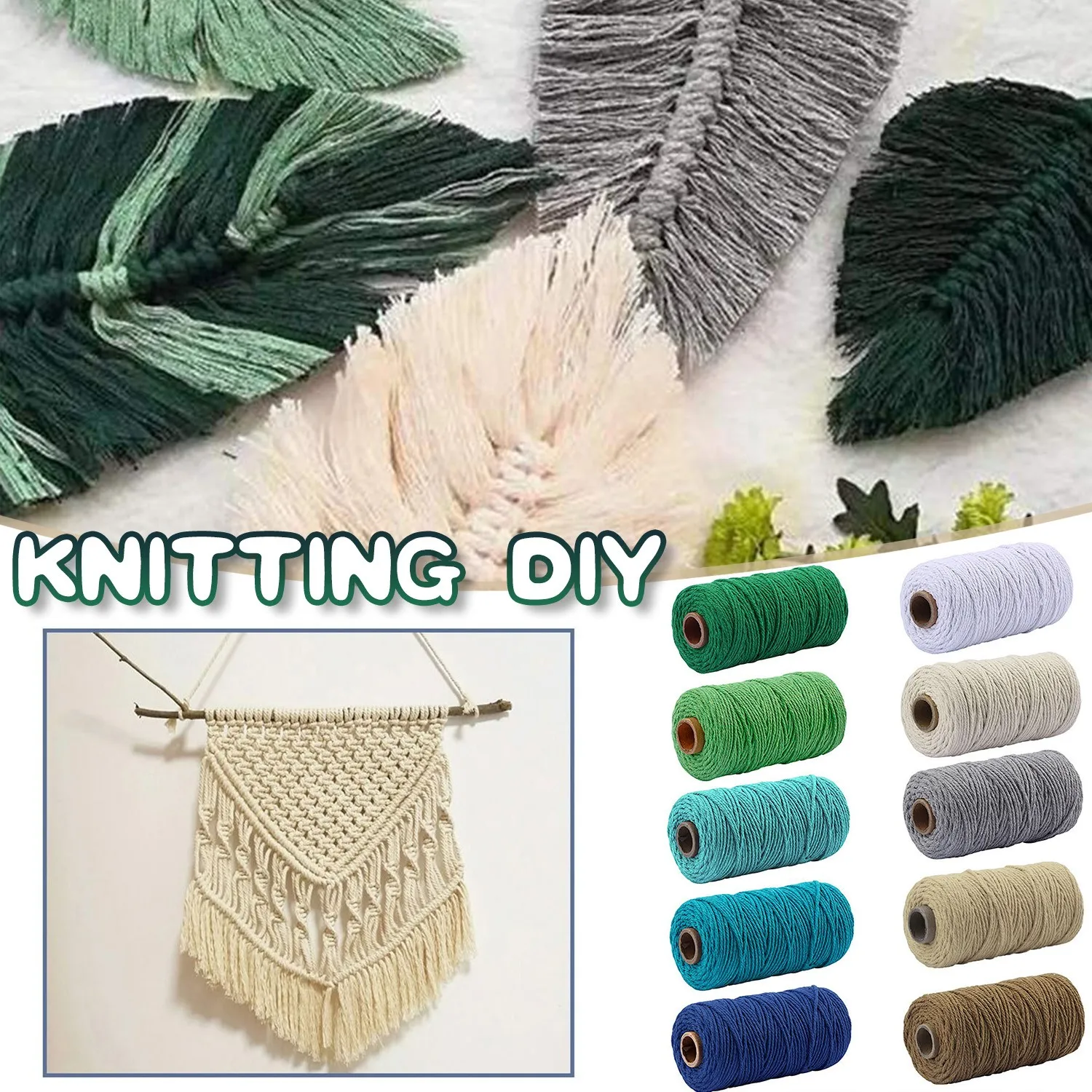 

3mm 100% Cotton Cord Colorful Cords Beige Twisted Craft Macrame String DIY Home Textile Wedding Decorative supply 100n