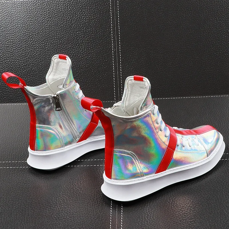 New luxury Summer Men's dazzling silver cross flats high tops Shoes Man punk platform Loafers board shoes zapatos hombre | Обувь