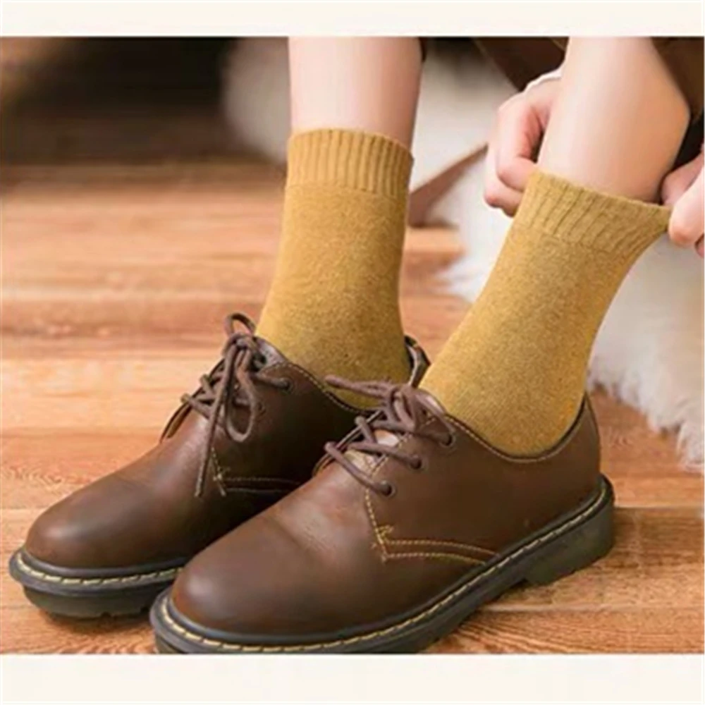 Women Winter Multicolor Plus Velvet Thick Cotton Socks Harajuku Japanese Casual Fashion Trend Funny Candy Color Cute Crew Socks