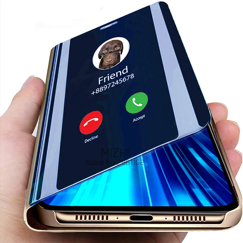 Кожаный чехол книжка с подставкой для Xiaomi Redmi Note 8 Pro умный зеркальный телефона Xiomi