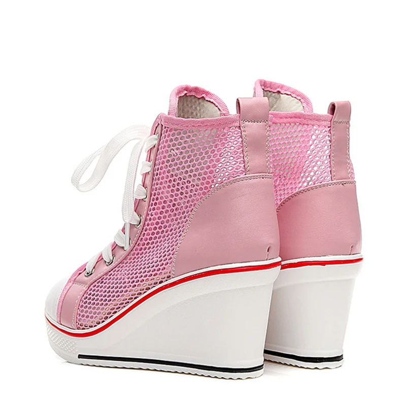 Женские сетчатые сандалии на танкетке 8 см повседневные кроссовки с высоким