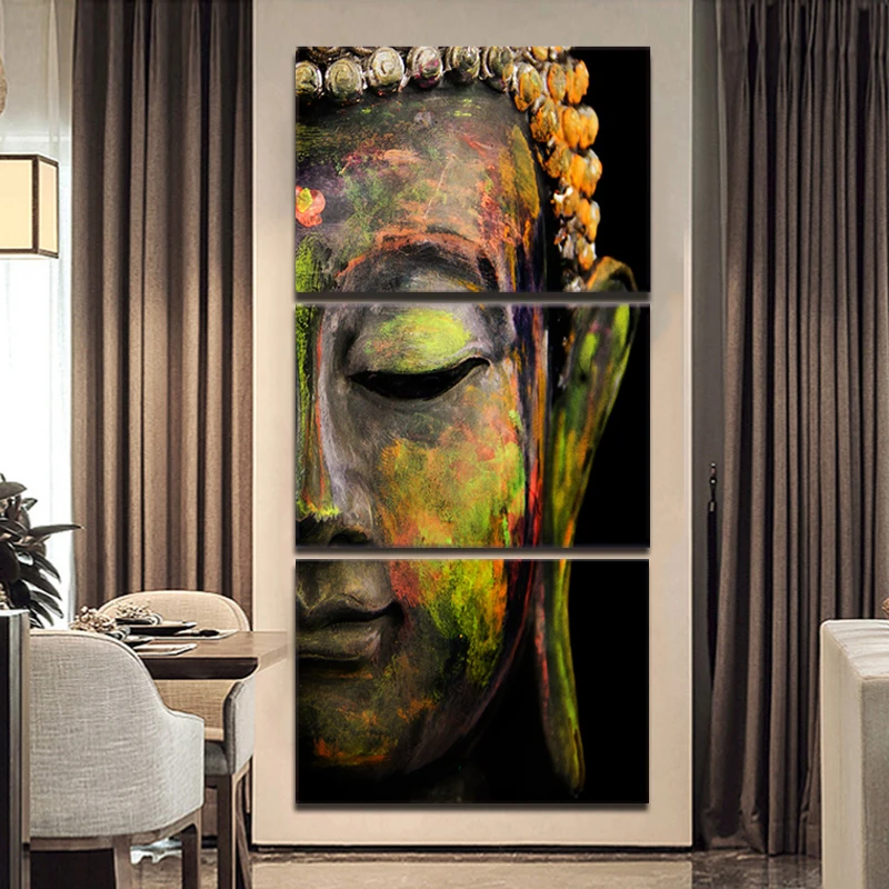 Самоотверженно 3 панели/набор современного искусства Красочный в форме головы