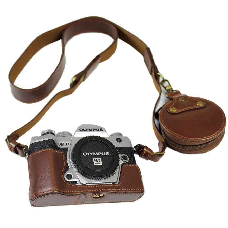 portable PU Leather case Camera bag For Olympus E-M5 Mark III OMD EM5III MarkIII half bottom With Battery Opening | Электроника