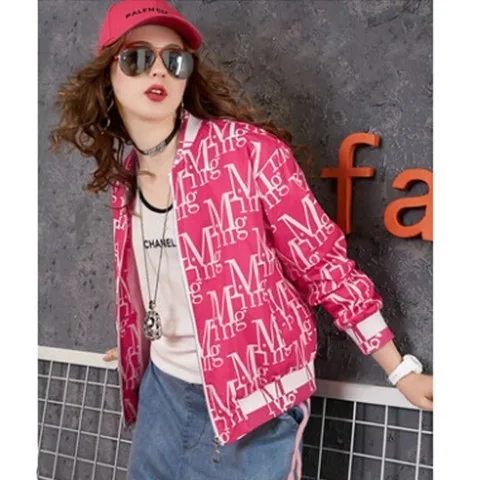 

Spring long sleeve short coat women's 2021 new fashion letter printing collar baseball suit loose jacket