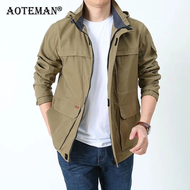 

Ветровка мужская с капюшоном, куртка с карманами, водонепроницаемая верхняя одежда, повседневная одежда на осень и весну, LM542