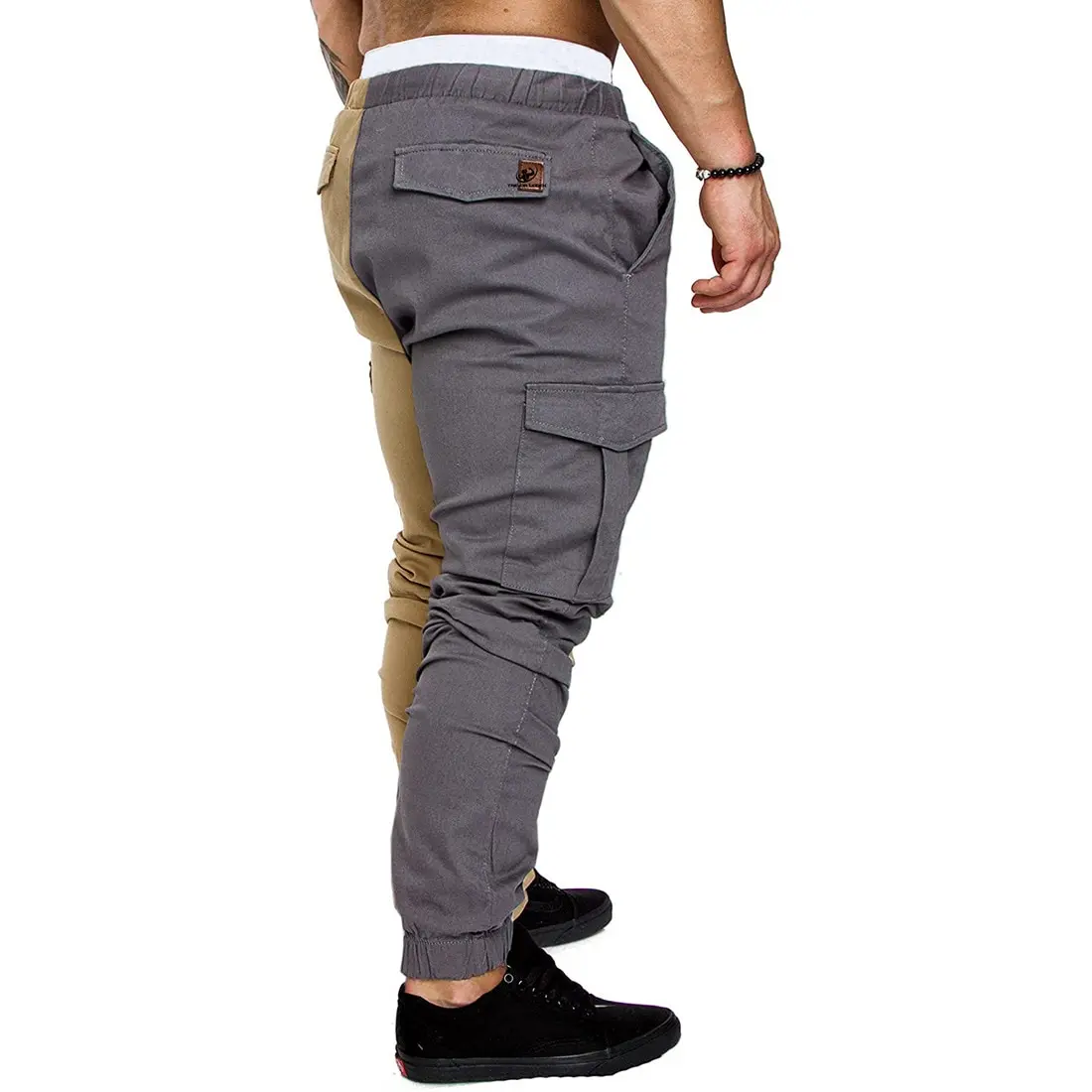 

Puimentiua New Men's Harem Pants Patchwork Drawstring Elastic Waist Joggers Trousers Homme Cargo Pants Male Hip Hop Sweatpants