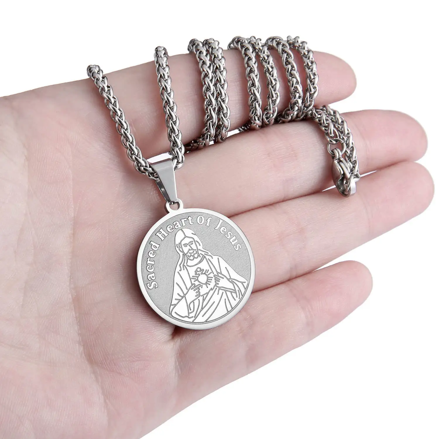 

Ascona Men's Stainless Steel Necklace Christianity Round Pendant Sacred Heart Of Jesus