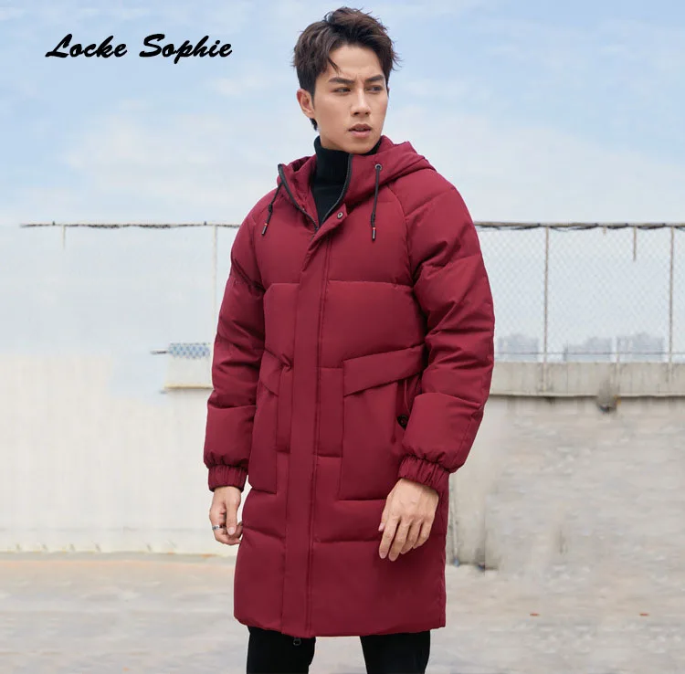 Мужская длинная пуховая куртка размера s плюс 2019 Зимний белый утиный пух в клетку