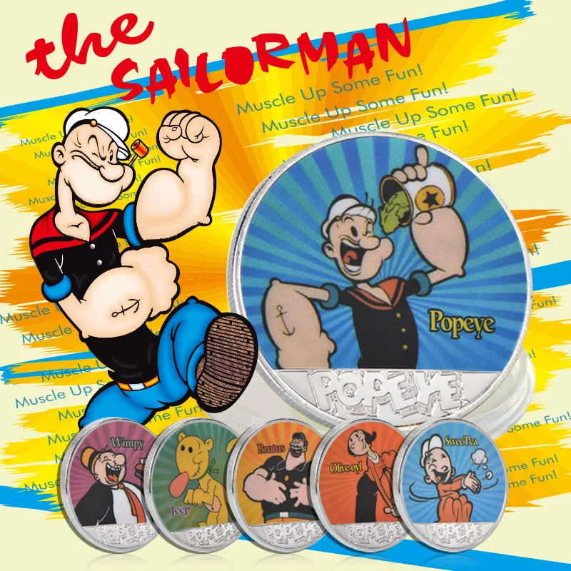 WR Popeye Серебристые Металлические копировальные монеты оригинальный мультяшный