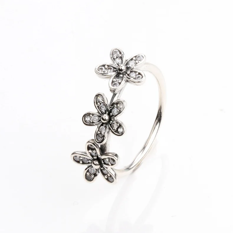 

Authentic 925 Sterling Silver All-match Dazzling Daisy Fashion Flower Cluster Inlaid Zircon Ring For Women Original Jewelry
