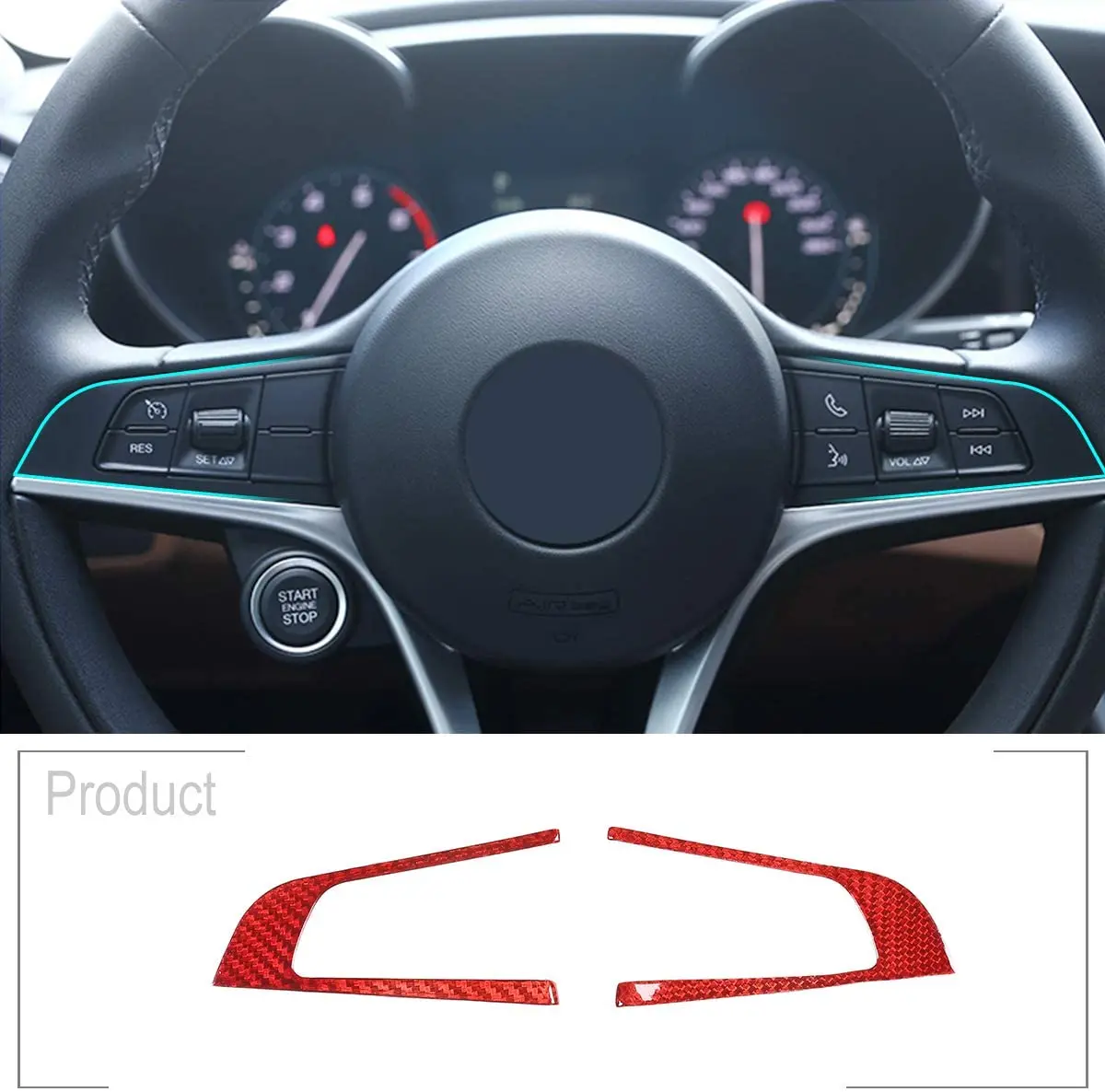 

for Alfa Romeo Giulia Stelvio 2017-2019 Steering Wheel Button Frame Cover Trim red carbon fiber