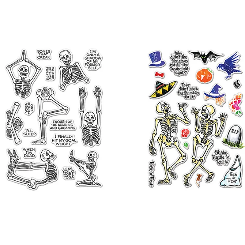 Набор с забавными черепами/скелетами подходящими словами прозрачные марки для