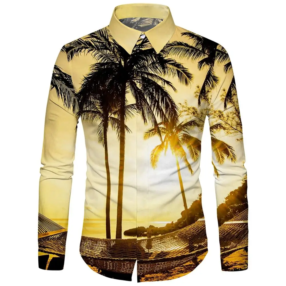

Printed Shirt Men's Long Sleeve Shirts Beach Hawaiian Shirt Summer Fashion Floral Tree Print Shirts Tops