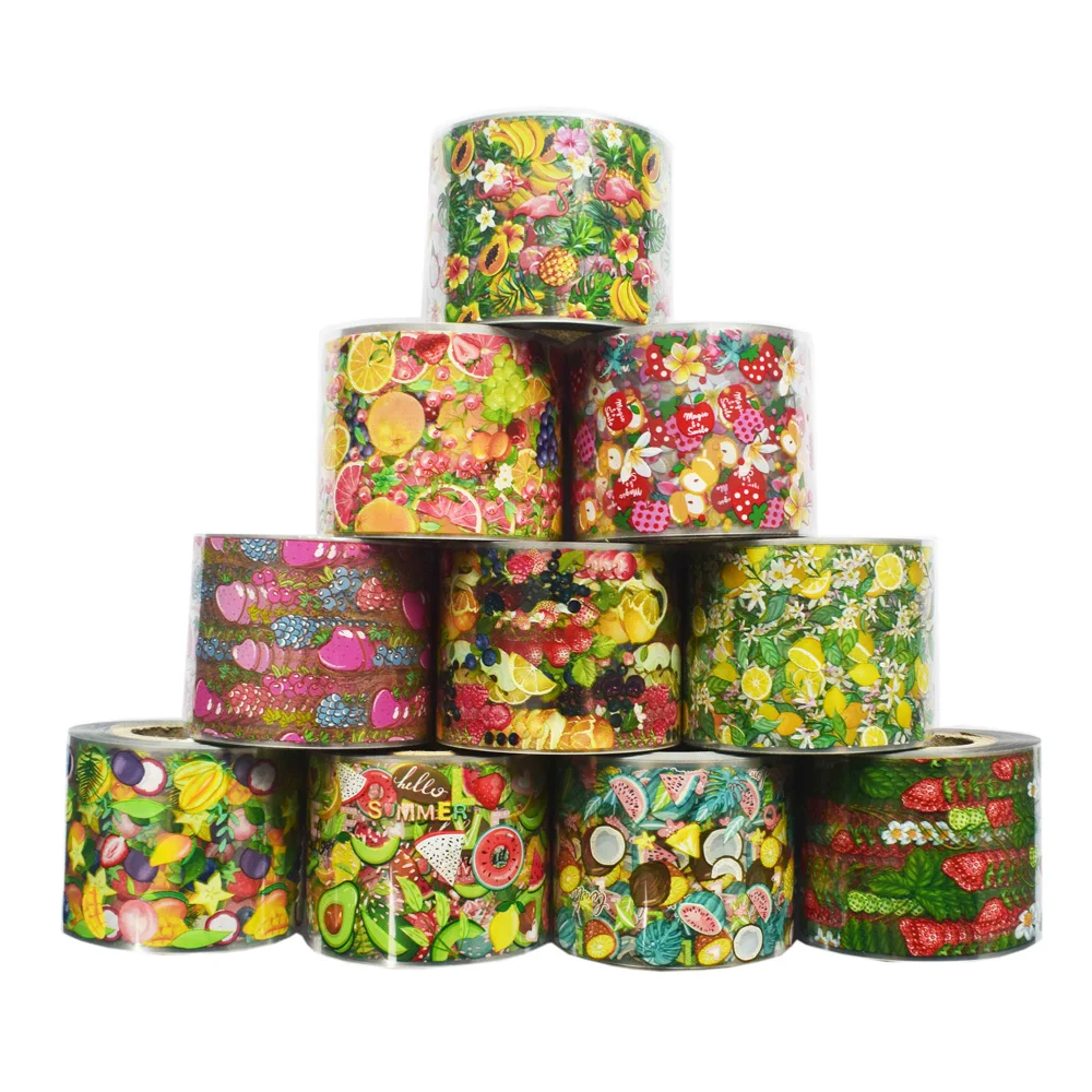 

10Rolls Fruit Nail Art Stickers Decals Set Lemon Strawberry Watermelon Water Transfer Slider Nail Design Foils Decoraton 50m*4cm