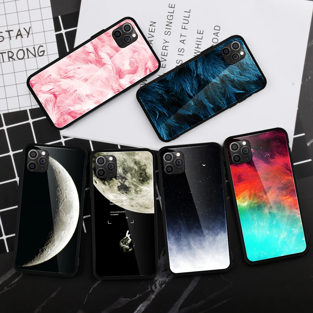 Cool Space Tempered Glass Case For iPhone 11 13 12 14 Pro Max Xs Mini Moon Star Cover For iPhone 6S 7 8 Plus X XS Max XR SE Case