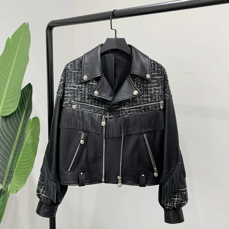 

Модная куртка из искусственной кожи с бахромой, женская короткая куртка, новинка 2020, Высококачественная кожаная куртка, Женское пальто из и...