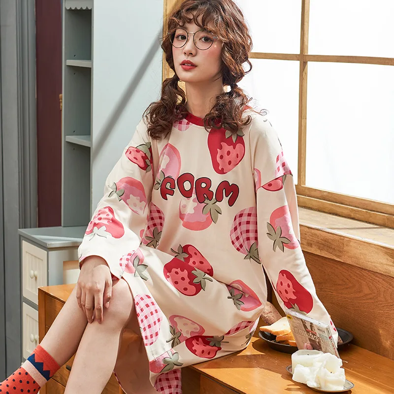 Женская хлопковая ночная рубашка LYun свободная Ночная большого размера с