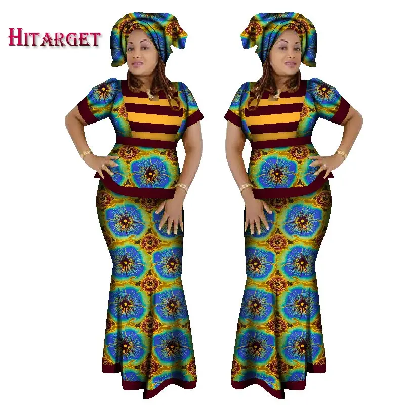 Фото 2020 Hitarget африканские женщины 2 шт. комплект Дашики хлопок печать воск комплект: