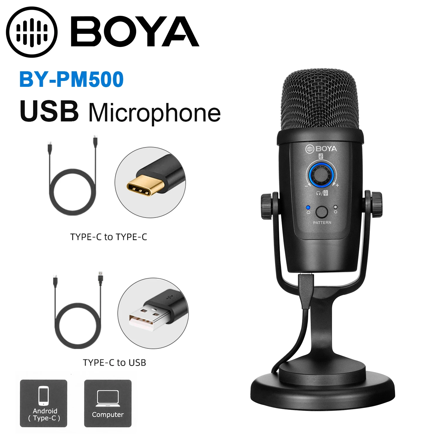 

BOYA BY-PM500 Desktop Condenser Microphone Cardioid Omnidirectional Directional for USB Computer PC Type-C Android Smartphone