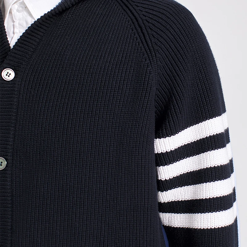 

2021 TB THOM Fashion Brand Sweaters Men Slim Hooded Cardigan Clothing Thick Patchwork Shirt Wool Autumn Winter Casual Coat