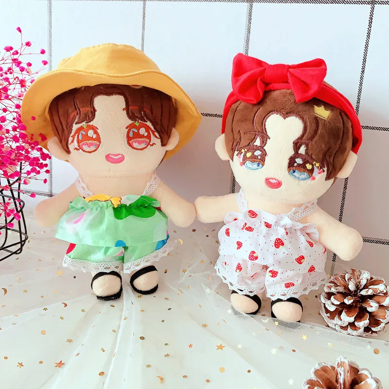 

20cm doll clothes Lovely animal Strawberry swimsuit Fisherman hat suits dolls accessories Korea Kpop EXO idol Dolls gift DIY Toy