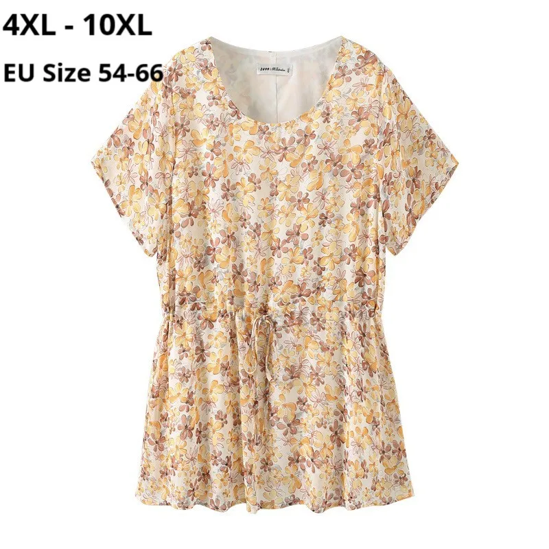

Шифоновая женская футболка с круглым вырезом и принтом, с коротким рукавом, размера плюс, 10XL, 9XL, 8XL, 7XL, 6XL, 5XL, летние женские топы