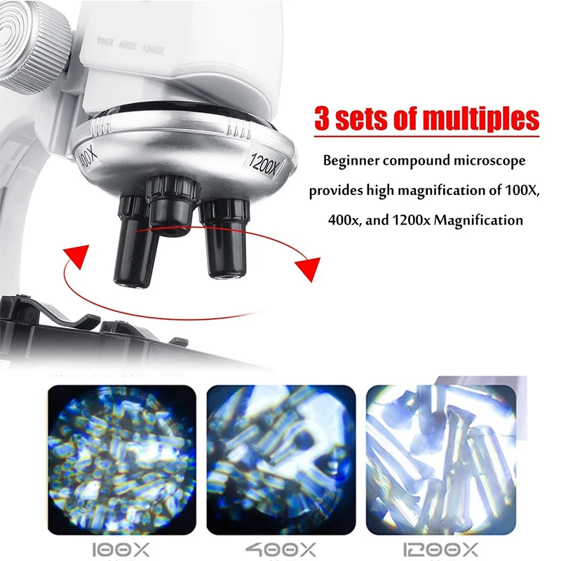 Детский Биологический микроскоп 1200X для начинающих детский с креплением набор