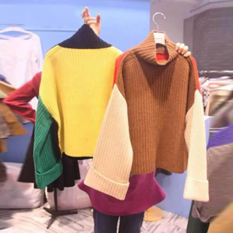 Пуловер корейский свитер Женский Повседневный вязаный водолазка уличная одежда