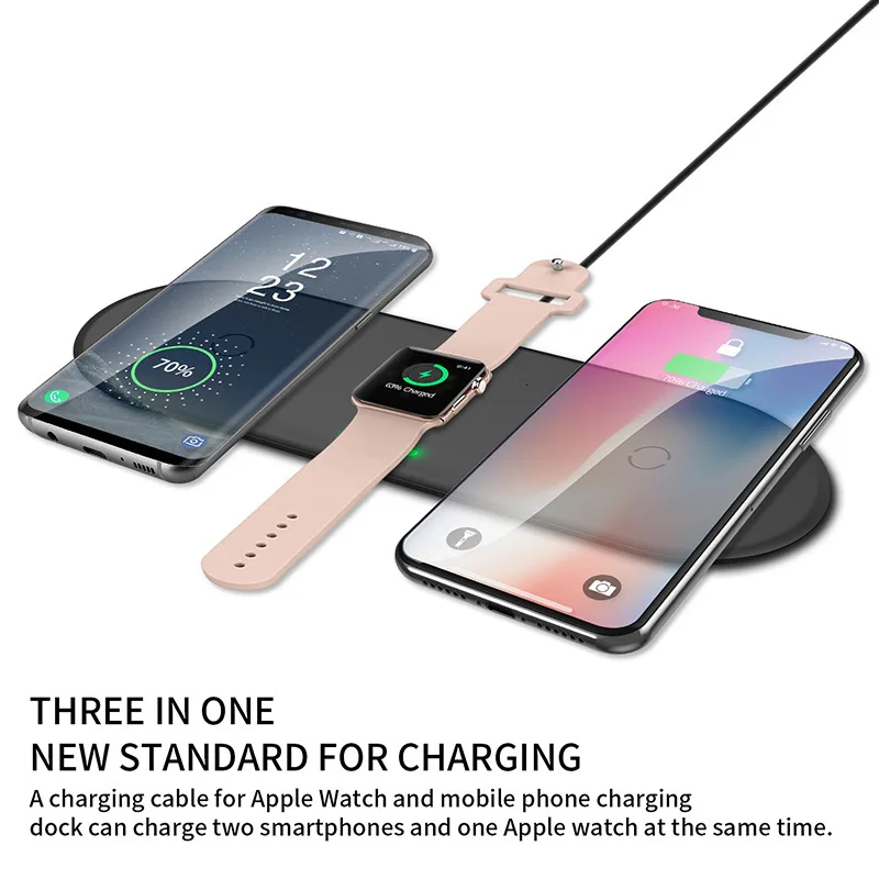 3 в 1 беспроводная зарядная подставка для Apple Watch Airpods iPhone 10 Вт Быстрая зарядка подставка держатель для samsung Xiaomi huawei мобильный телефон