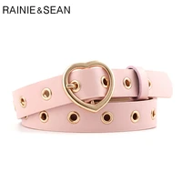 rainie sean women belt heart buckle belts for women pink ladies waist belt 2021 pu leather female belt for trousers accessories