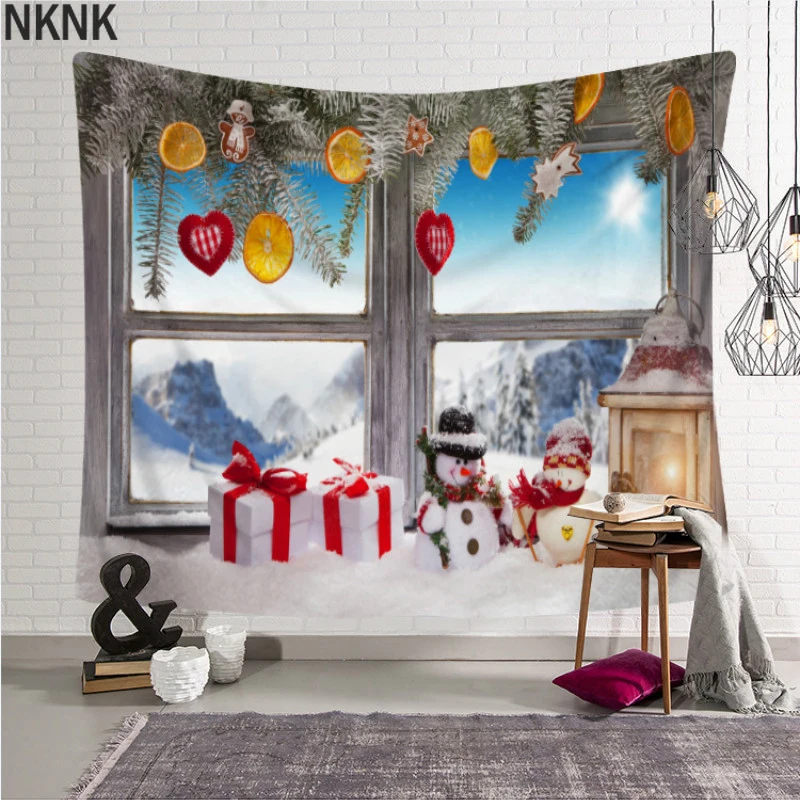 

Christmas Window Landscape Printing Tapestry Wall Hanging Decoration Home Background Wall Hanging Cloth Blanket