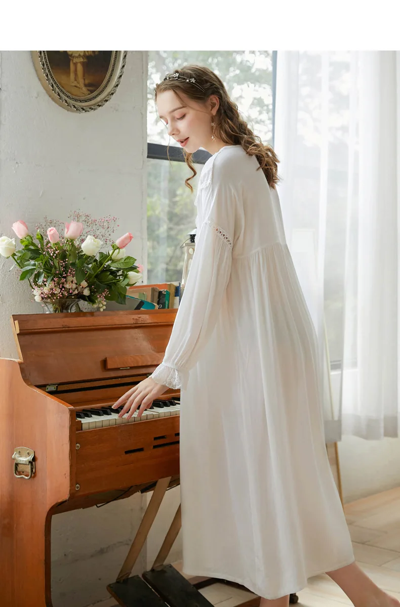 

Royal Court Princessstyle Nightdress Women 2021 Spring/Summer Lace Loose Girl Nightgown Round Neck Sexy Thin Cotton Sleepwear