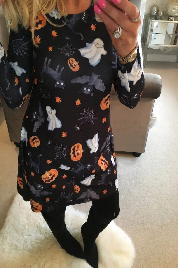 

Женское платье с длинным рукавом, с принтом в виде тыквы