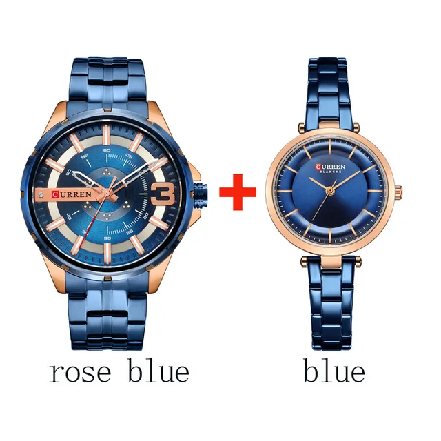 rose-blue Curren парные часы для влюбленных из нержавеющей стали деловые часы для женщин и мужчин парные часы наручные часы Relogio Feminino - Цвет: rose-blue