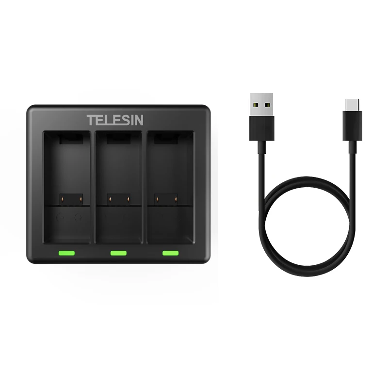 Зарядное устройство TELESIN/запасной литий-ионный аккумулятор для GoPro 10 Hero 9 черные