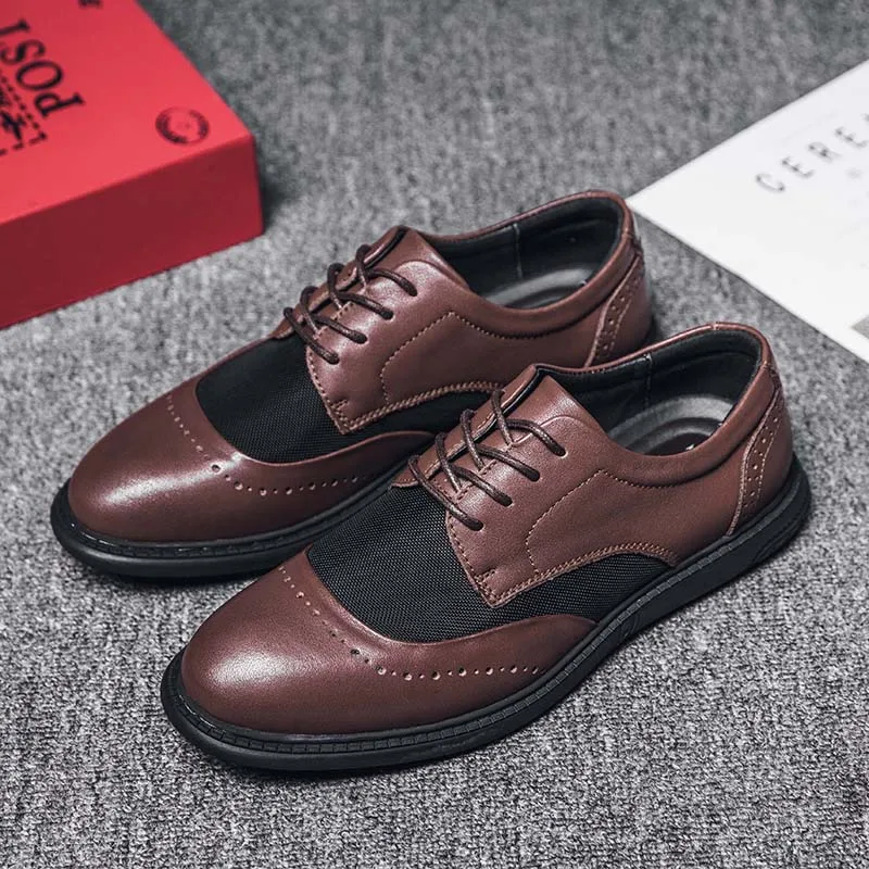 

Genuine Leather Men Shoes Fashion Brogue Oxford Shoes Man Flats Breathable Sneakers Men's Business Formal Dress Casual Footwear