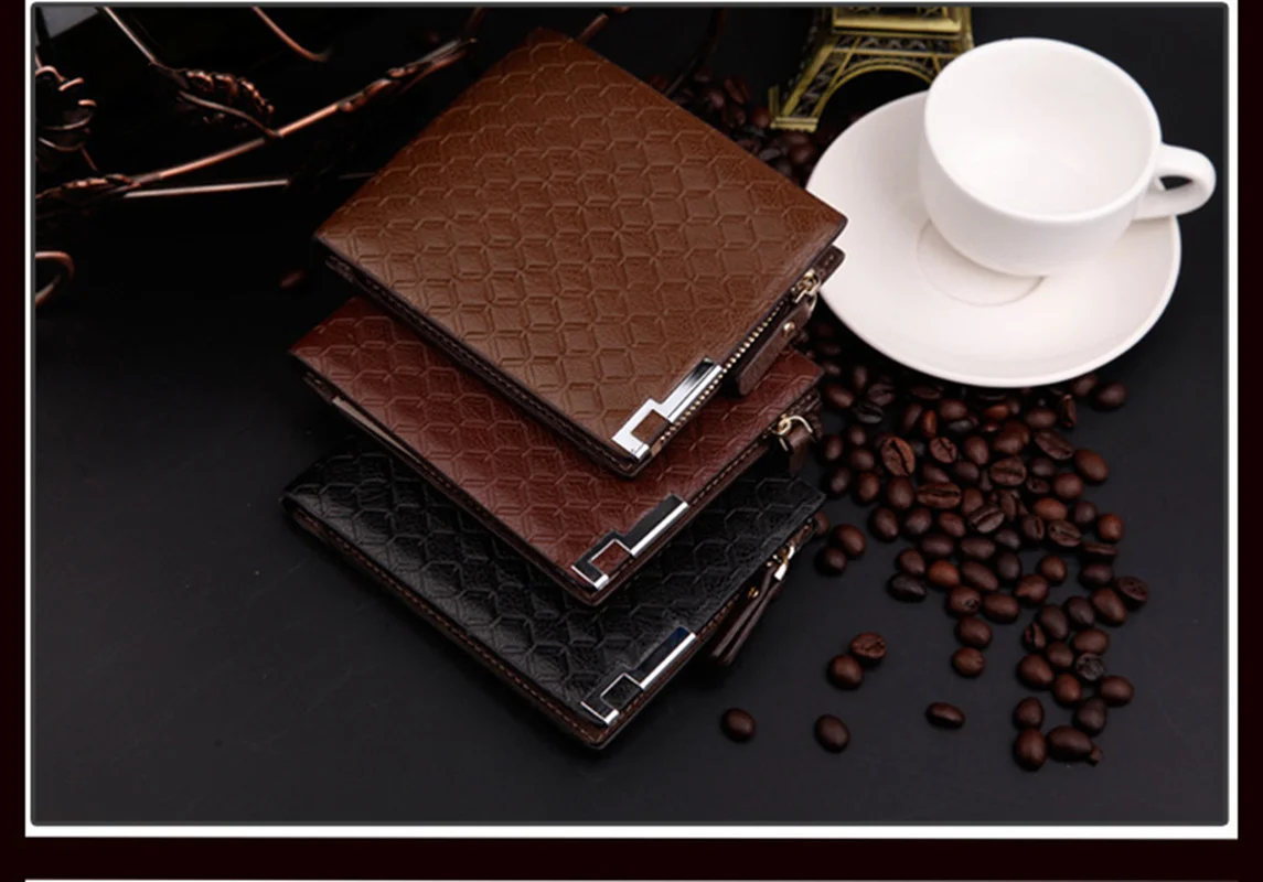 

Luxury Men Wallet PU Leather Embossed Hardware Zipper Short Purse Multiple Card Pocket Leisure Business Coin Bag