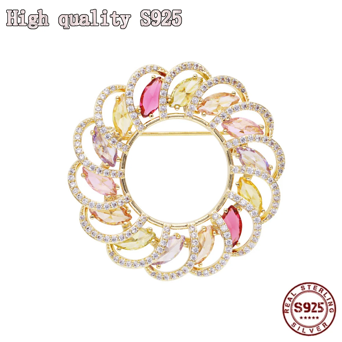 

2021 Fashion Jewelry, High Quality Round Flower Brooch, Exquisite Female Brooch Inlaid With Shining Zircon