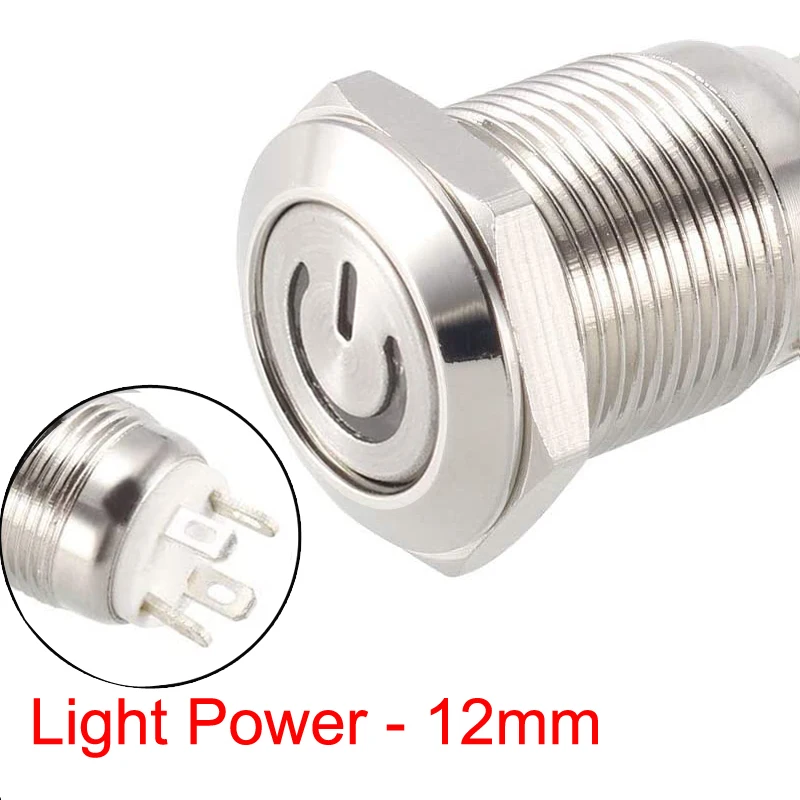 

12mm Power Mark Press Metal Push Button Switch Waterproof Latching Self-lock Fixation LED Light Illumination 5V 12V 220V
