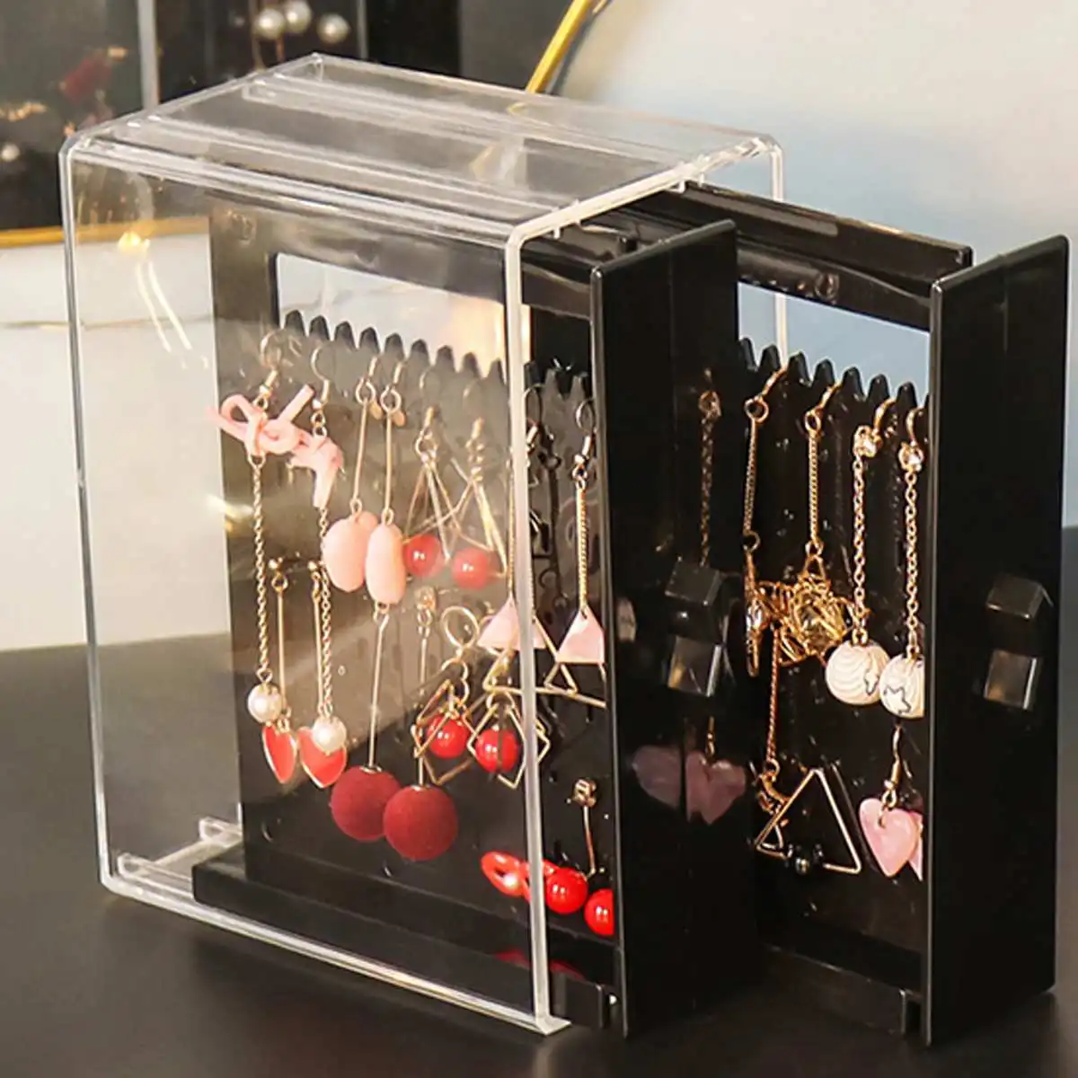 

3/4 Trays Transparent Acrylic Luxury Jewelry Display Box Layers Drawers Dustproof Acrylic Ear Clip Ear Nail Earrings Storage Box