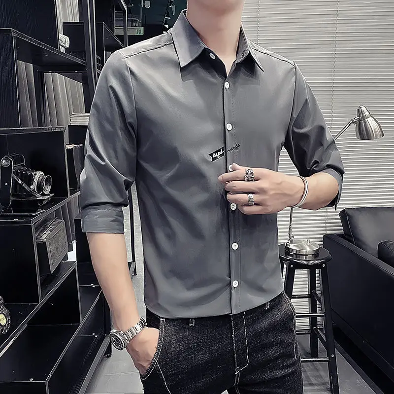 

Summer Sleeve Shirt Men's Handsome Trendy Half Sleeve Shirt Men's Casual All-Matching Ruan Handsome Three-Quarter Sleeve Shirt