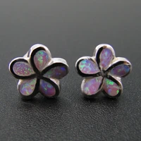 pink opal earrings 925 sterling silver plumeria flower opal stud earrings women stud earrings gift