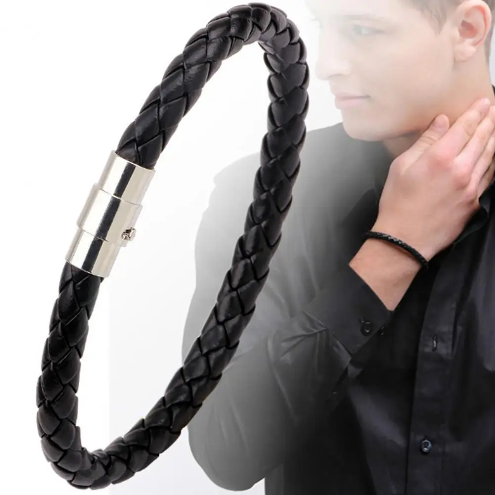 

Bracelet Braided with Magnetic Buckle Faux Leather Versatile Men Hand Chain for Anniversary Men Hand Chain Bracelet Couple Brace