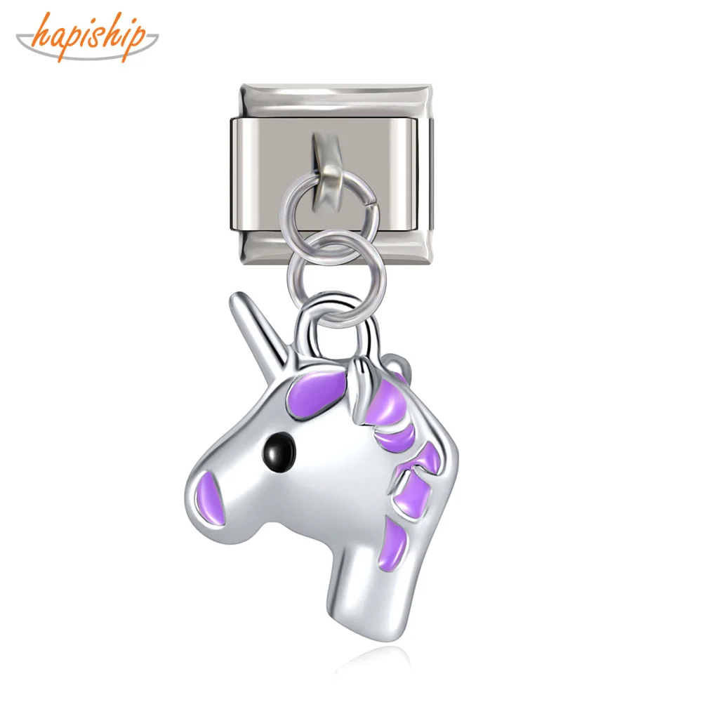 

Hapiship, 9 мм, ширина, оригинальная Маргаритка, Фиолетовый единорог, итальянский шарм, подходит для браслета 9 мм, изготовление ювелирных издели...