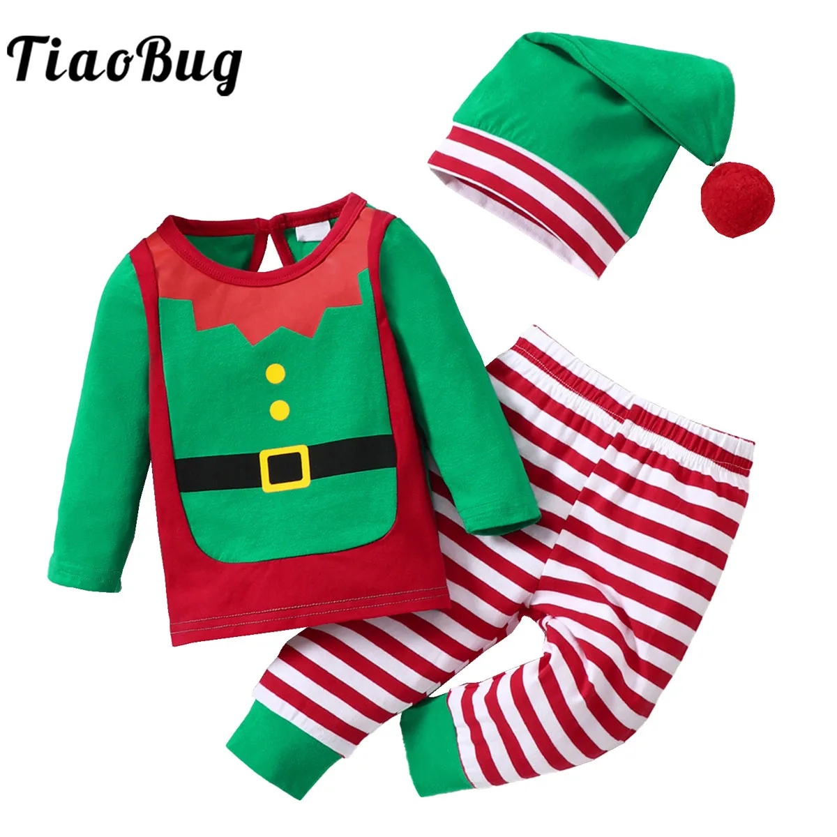 

Infant Baby Christmas Elf Clothes Long Sleeve Cotton Santa Claus Outfits Boys Girls Pajamas Children Christmas Pants Hat Set