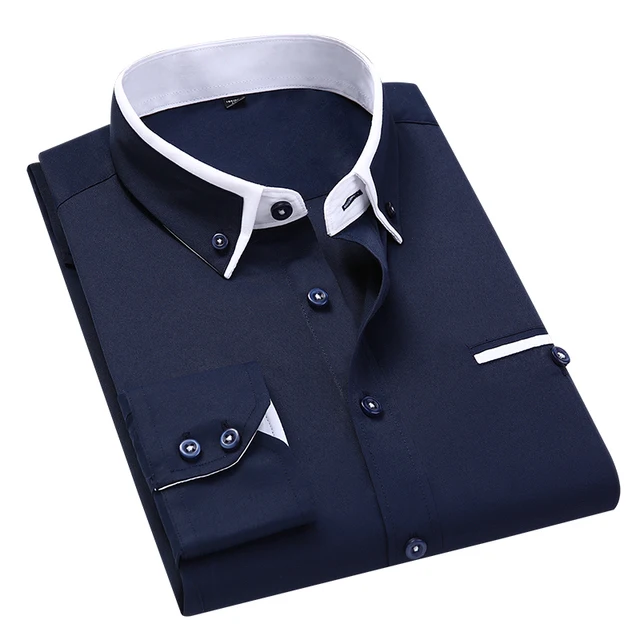 

Long-sleeved shirt men's fashion solid color shirt casual slim white clothing 2021 autumn new
