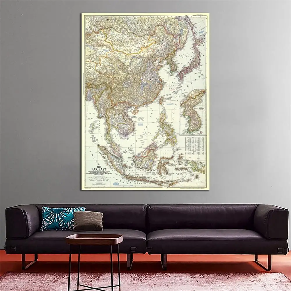 

100x150cm Non-woven Printed Map of The Far East in 1952 Edition For Home Decoration Wall Art Crafts