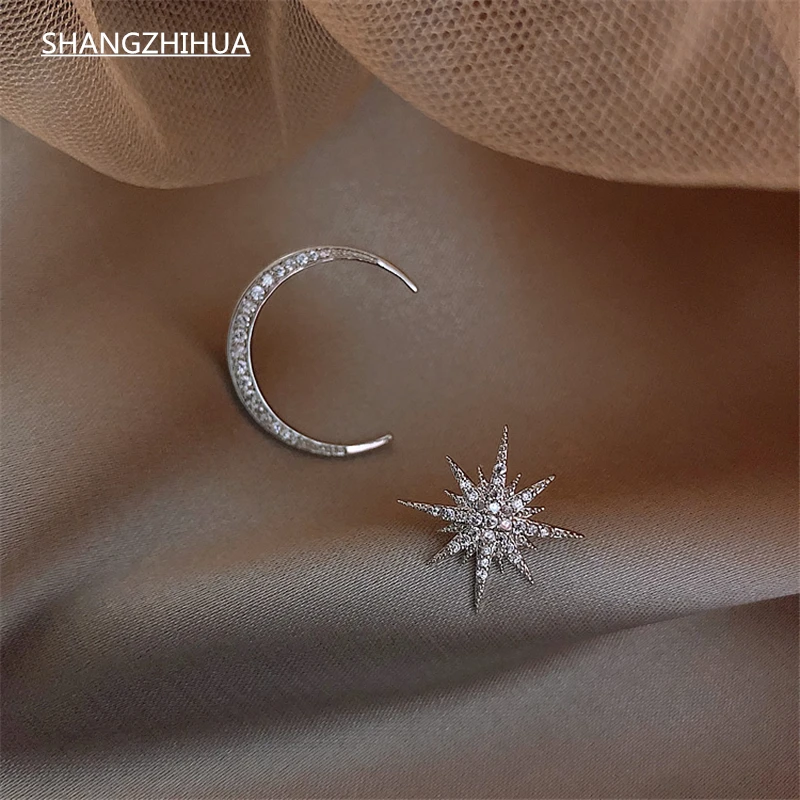 

SHANGZHIHUA Star Moon asymmetric Earrings party temperament earrings jewelry crystal fashion surprise gift earrings for friends