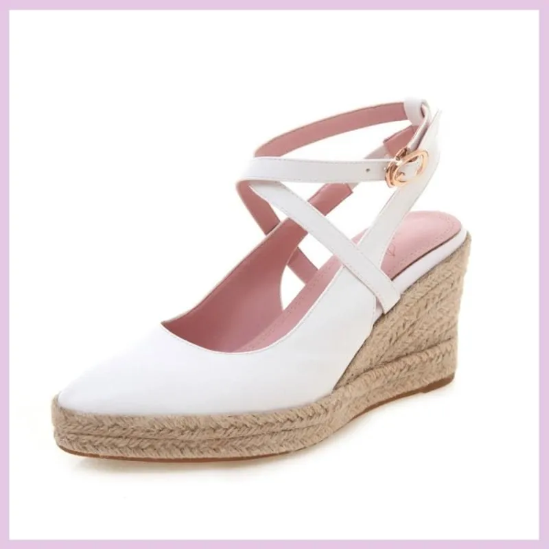 

Clogs With Heel Comfort Shoes for Women Large Size Sandals on A Wedge 2021 Summer Suit Female Beige Shallow Mouth Flax Thick Poi