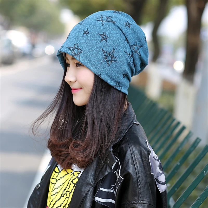 

Girita New Autumn Winte Women Hat Polyester Adult Casual Star Women's Hats Female Double Cap Scarf Fashion Beanies Ski Caps